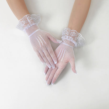 Women's Bridal Wedding Fishnet Bow Dress Lace Gloves