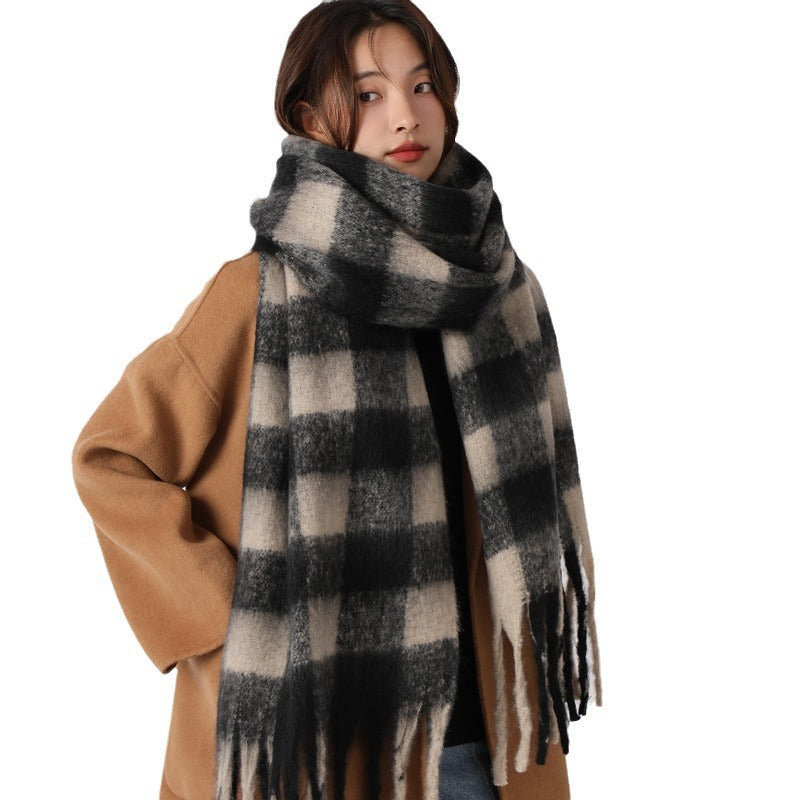 Women's Winter Warm High-grade Fashionable Blue Plaid Scarfs