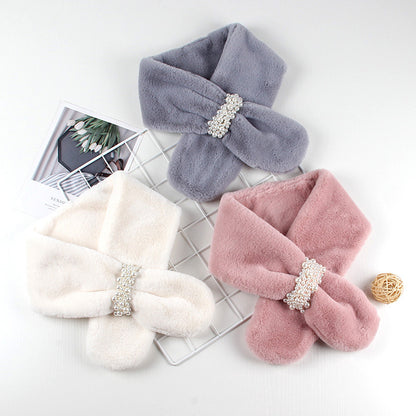 Korean Style Faux Rabbit Fur Plush Warm Solid Scarfs