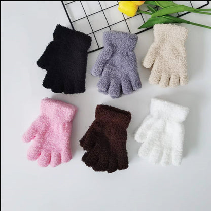 Women's Fleece-lined Thick Coral Fleece Warm Open Gloves