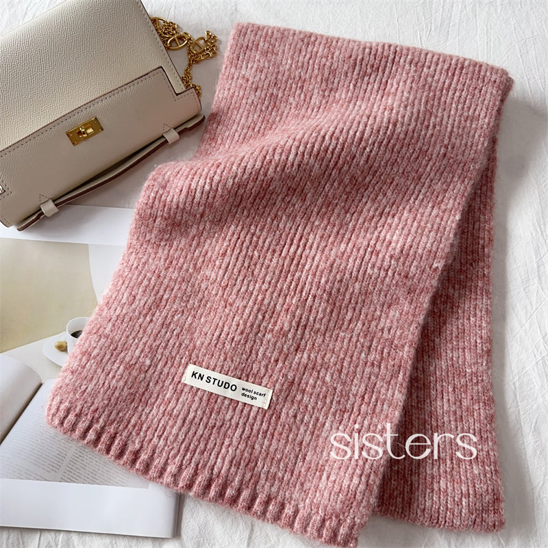 Knitted Solid Color Female Thickened Couple Scarfs