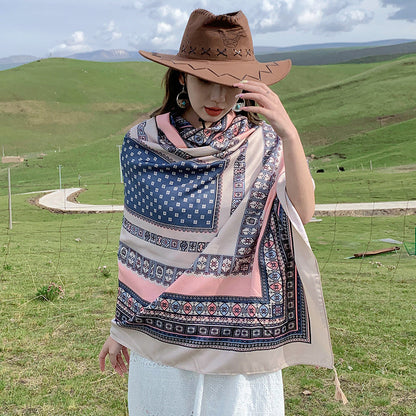 Women's Sunscreen Shawl Yunnan Grassland Travel Wear Silk Seaside Scarfs