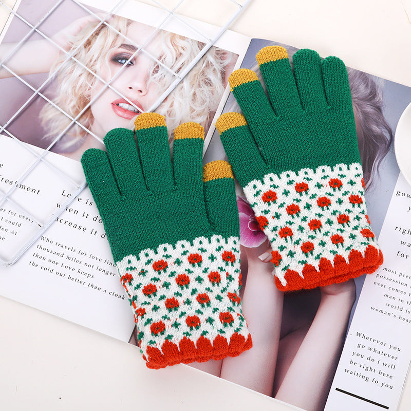 Women's Korean Style Warm Winter Contrast Color Gloves