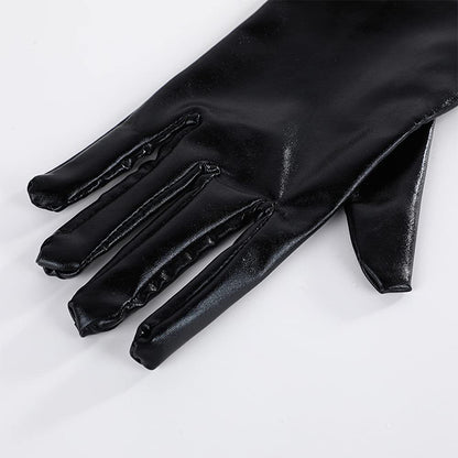 Sexy Patent Leather Length Fashion Accessories Black Gloves