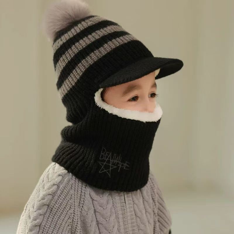 Children's Hat Fleece-lined Warm One-piece Boys Woolen Kids' Headwear