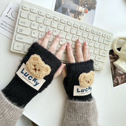 Half Finger Cartoon Knitted Bracers Thick Gloves