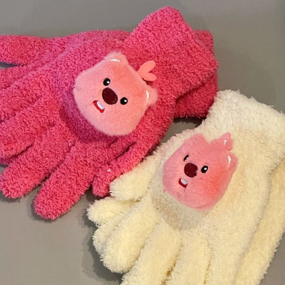 Cute Little Beaver Plush Coral Fleece Gloves