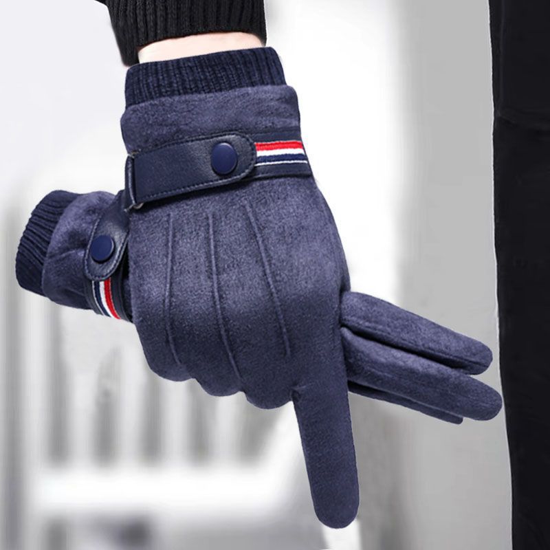 Men's Warm Korean Touch Screen Suede Motorcycle Electric Gloves