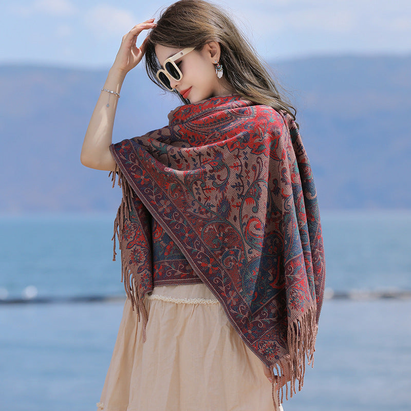 Women's Ethnic Style Cape Shawl Thickened Cashew Pattern Western Scarfs