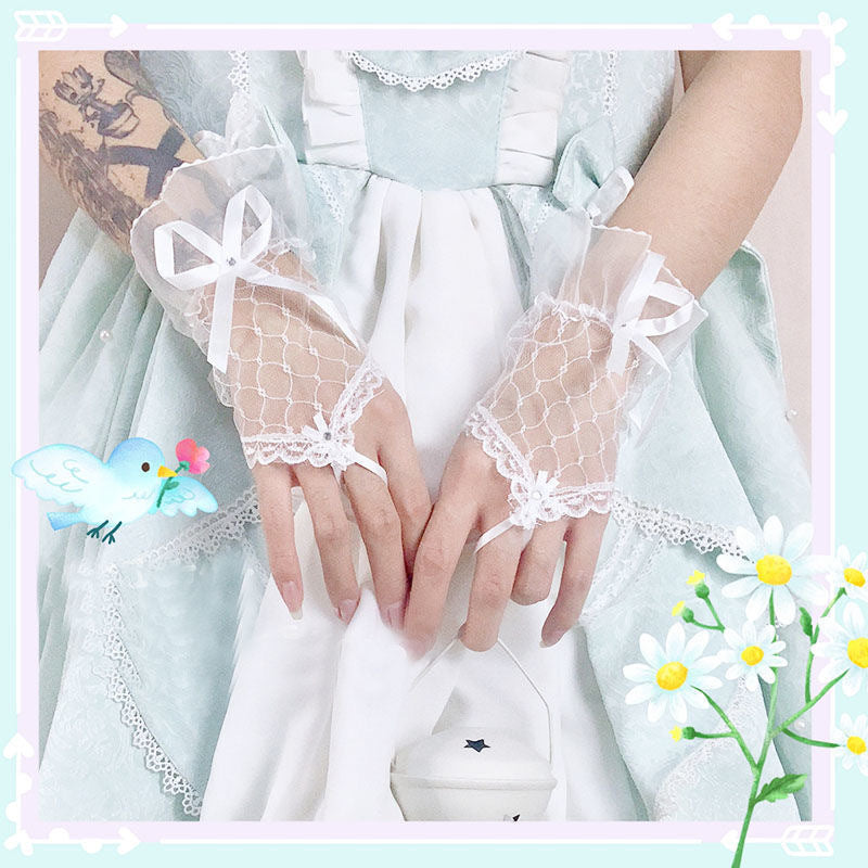 Lolita Lace Female Bow Tea Party With Beaded Gloves