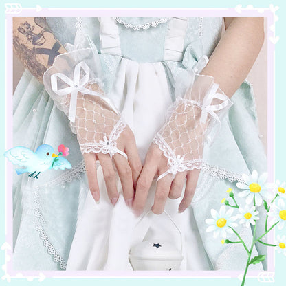 Lolita Lace Female Bow Tea Party With Beaded Gloves