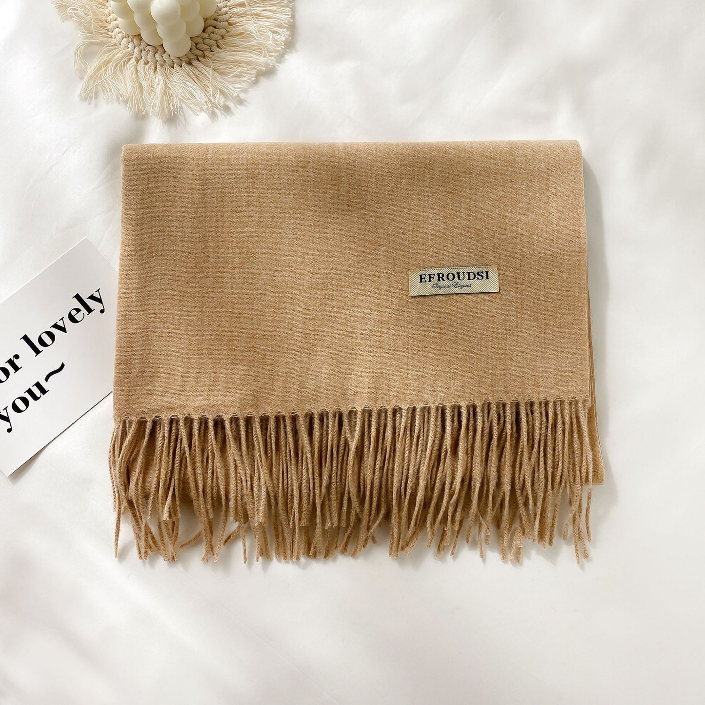 Solid Color Female Tassel Cashmere Winter Air Conditioning Scarfs