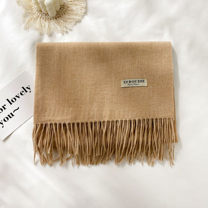 Solid Color Female Tassel Cashmere Winter Air Conditioning Scarfs