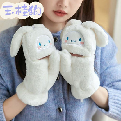 Winter Cute Funny Plush Mittens Cat Female Warm Thickened Gloves