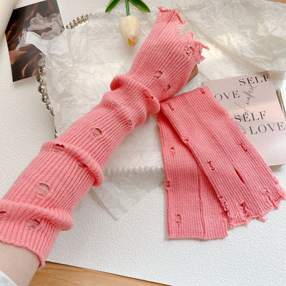 Hole Korean Fingerless Warm Arm Guard Gloves