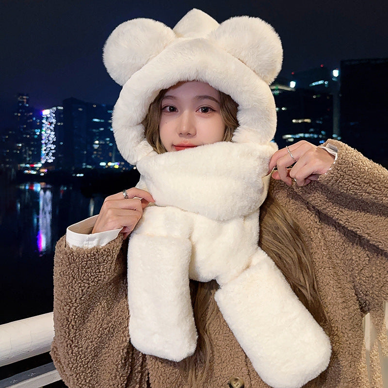 Women's Plush Bear Hat Integrated Winter Cartoon Kids' Headwear