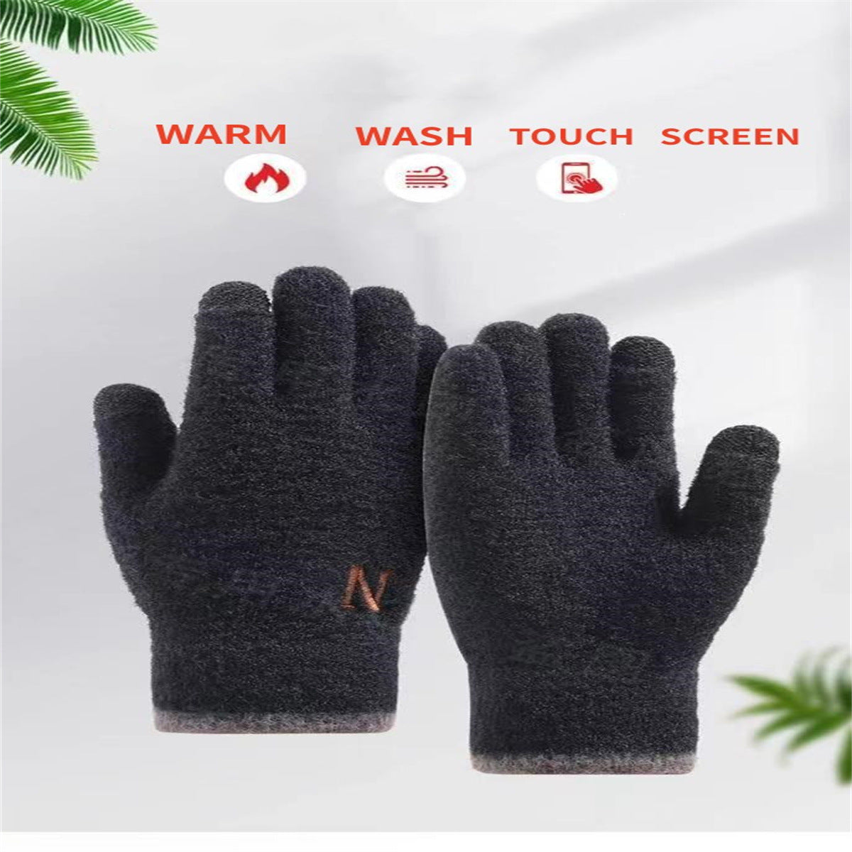 Screen Knitted Thickened Fleece-lined Full Finger Five Embroidery Gloves