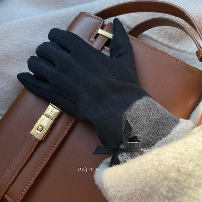 Women's Driving For Thickened Fleece-lined Warm Riding Windproof Woolen Gloves