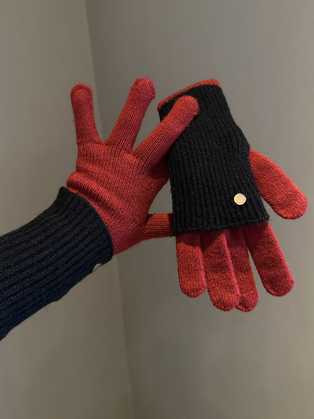 Women's Winter Color Matching Knitted Wool Open Gloves