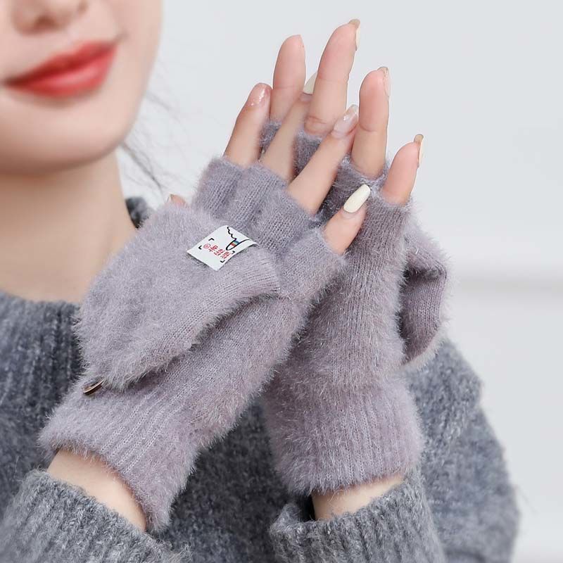 Flip Warm Thickened Leakage Imitation Mink Gloves