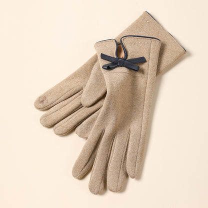 Women's Cute Bow Fleece-lined Thickened Driving Biking Gloves