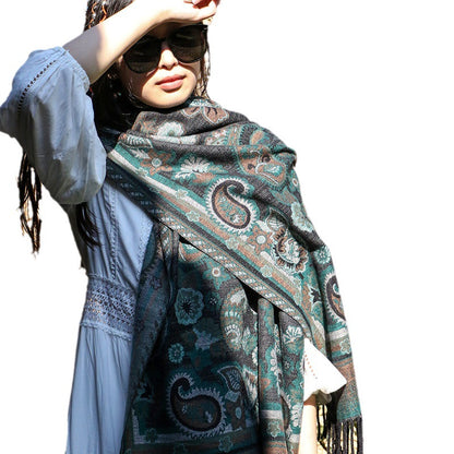 Women's Ethnic Style Cape Shawl Thickened Cashew Pattern Western Scarfs