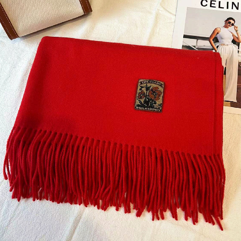 Women's Solid Color Winter Thickened High-grade Wool Scarfs