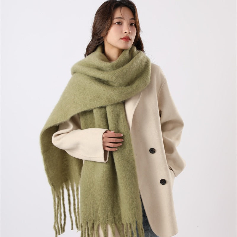 White Large Mohair Soft Glutinous Solid Scarfs