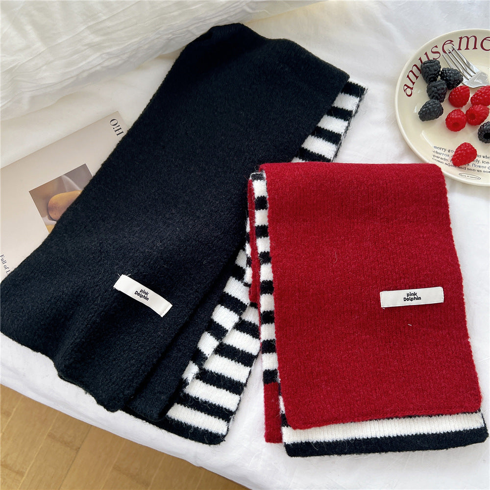 Women's Striped Knitted Korean Thickened Long Warm Scarfs