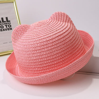 Women's & Men's Cartoon Solid Color Straw Hat Versatile Kids' Headwear