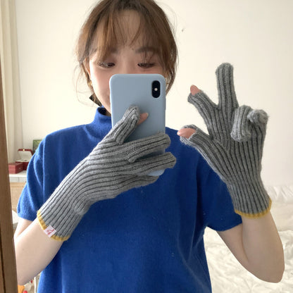 Women's Fashion Thick Fleece Cycling Knitted Half Gloves