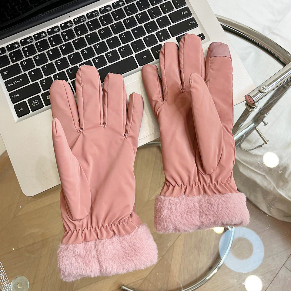 Women's Screen Windproof Warm Cold Protection Fleece Thickened Korean Style Gloves