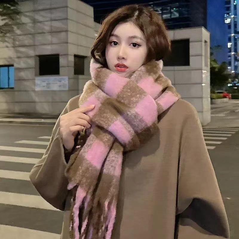 Women's Korean Plaid Thickened Warm Female Fashion Scarfs