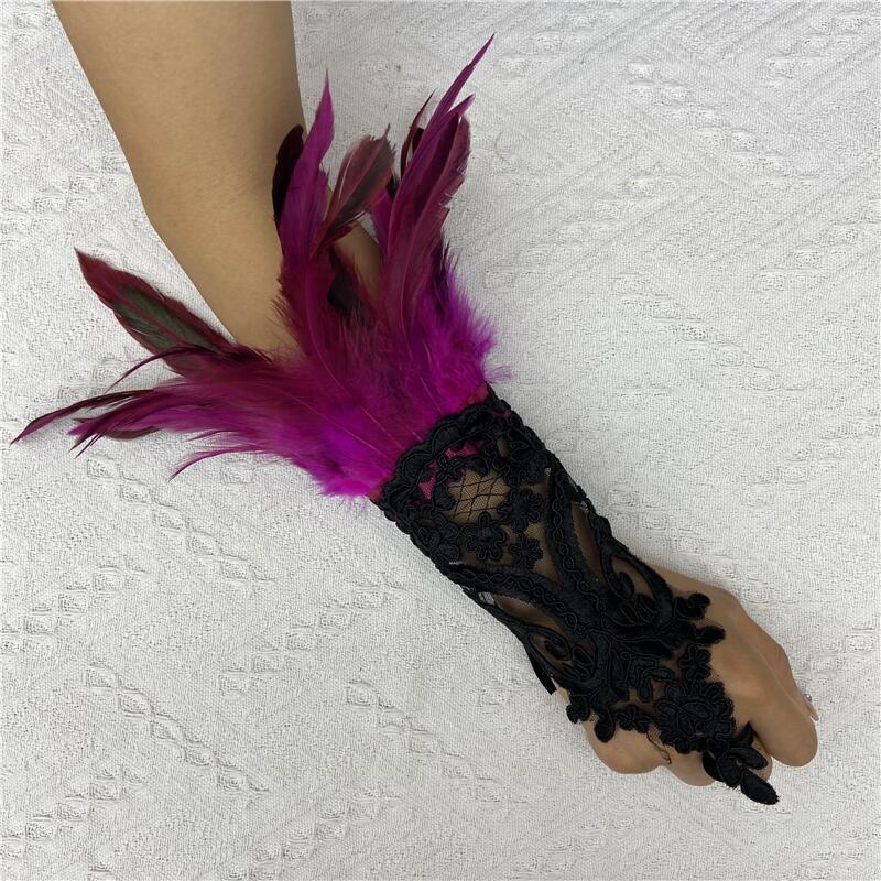 Halloween Feather Hook Finger Party Prom Black Gloves