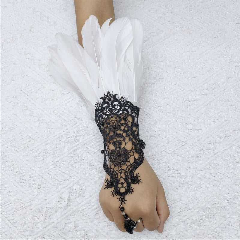 Punk Grace Feather Hook Finger Masquerade Gloves