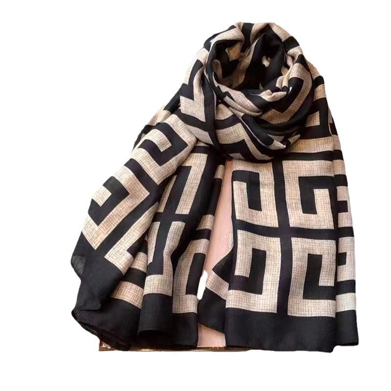 Broadcast Korean Style Printed Cotton Linen Scarfs