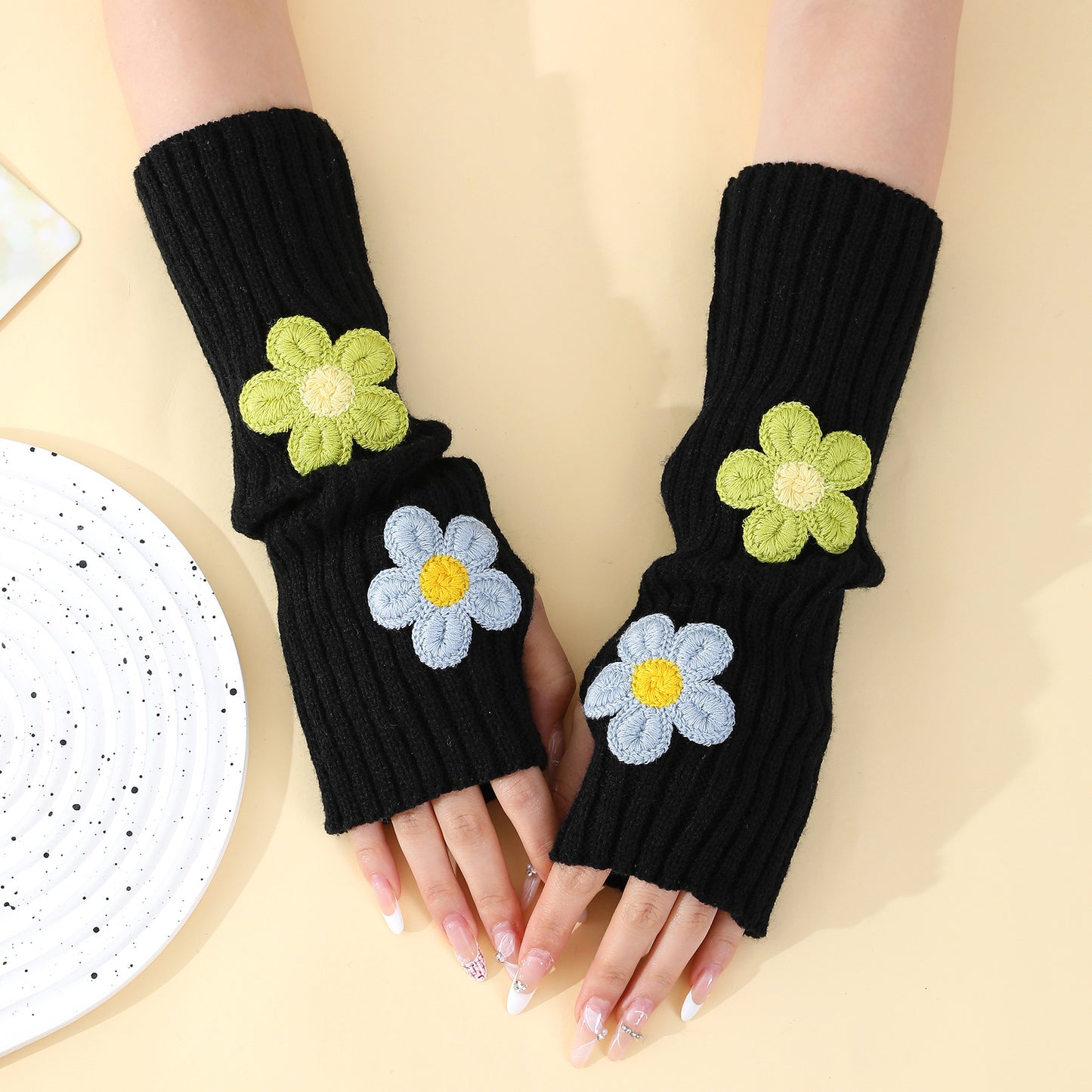 Pile Fingerless Oversleeve Knitted Wool Keep Gloves