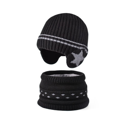 Children's Set Winter Fleece-lined Warm Ear Protection Knitted Woolen Male Female Kids' Headwear