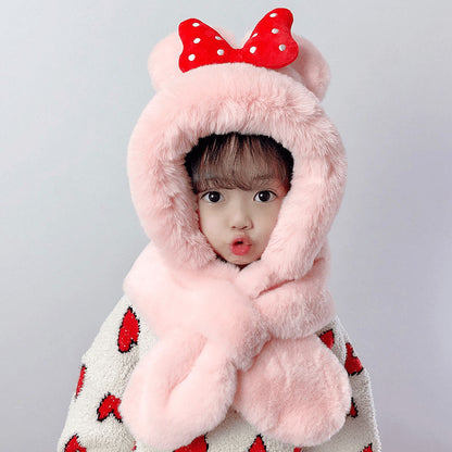 Children's Hat Korean Cute Earmuffs Bowknot Sleeve Integrated Kids' Headwear