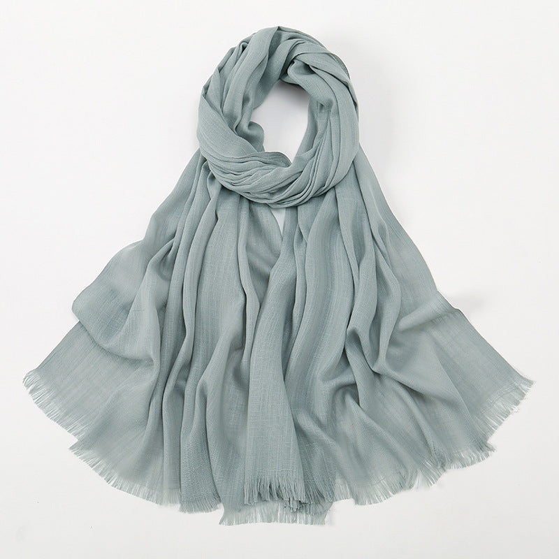 Women's Slub Cotton Solid Color Linen Feel Burrs Scarfs