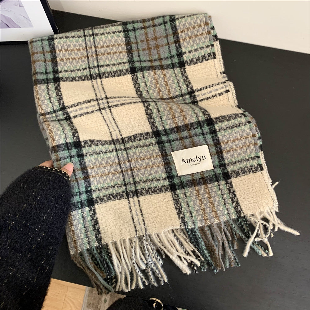 Plaid Female Winter Korean Style Thick Scarfs