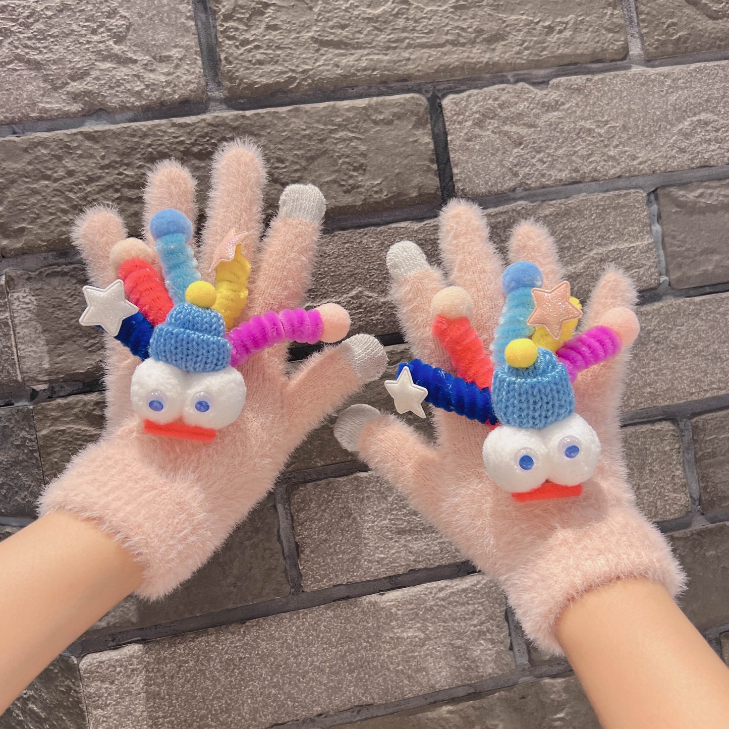 Screen Funny Plush Finger Female Winter Gloves