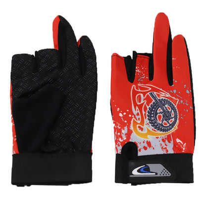 Men's Fishing Printed Dew Three Fingers Spring Gloves