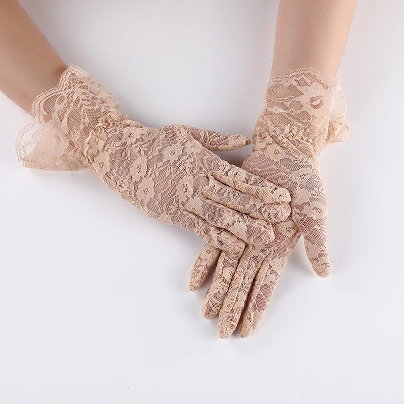 Women's Summer Black Large Lace Sexy Short Sun Gloves