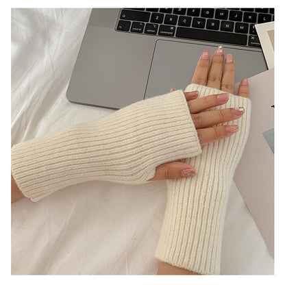 Wool Simple Female Open Finger Touch Screen Thickened Knitting Gloves