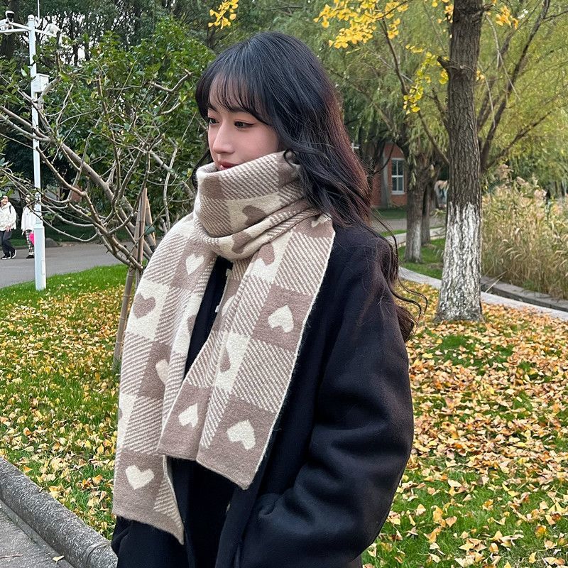 Women's Plaid Winter Korean Style Girlish Lovely Heart-shaped Days Knitted Scarfs