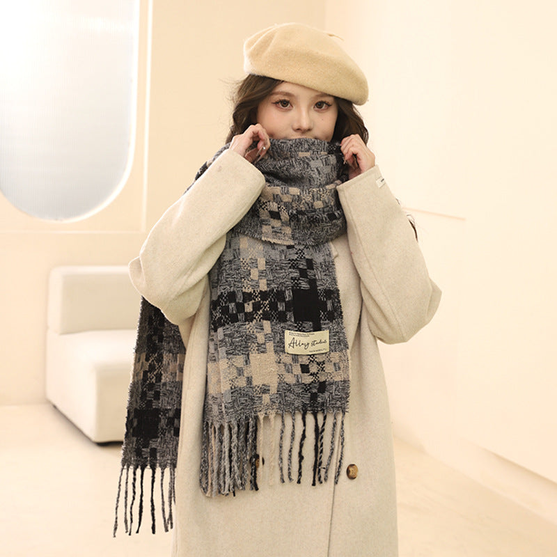 Women's & Men's Plaid Tassel Warm For Couple Thickened Scarfs