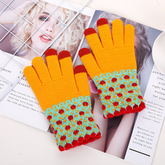 Women's Korean Style Warm Winter Contrast Color Gloves