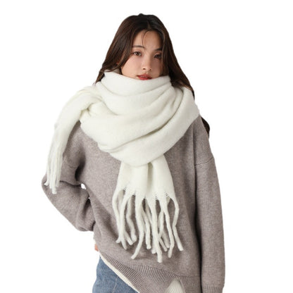 White Large Mohair Soft Glutinous Solid Scarfs