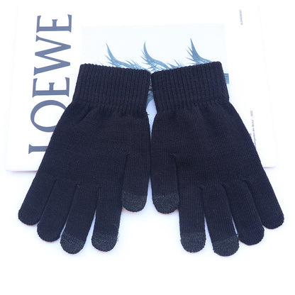 Solid Color Winter Outdoor Fleece-lined Touch Gloves